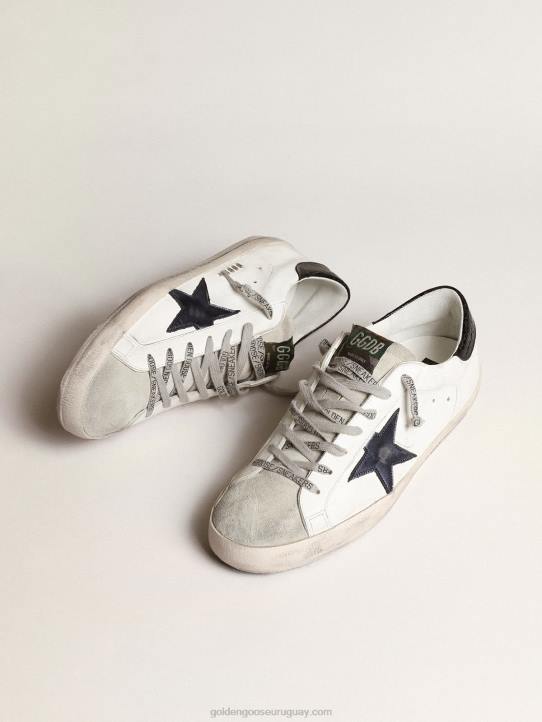 hombres superestrella con estrella de piel metalizada azul y tirador negro en el talónGolden Goose 02H6665