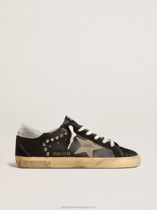 hombres superestrella de piel y ante negro con tachuelas plateadasGolden Goose 02H6628