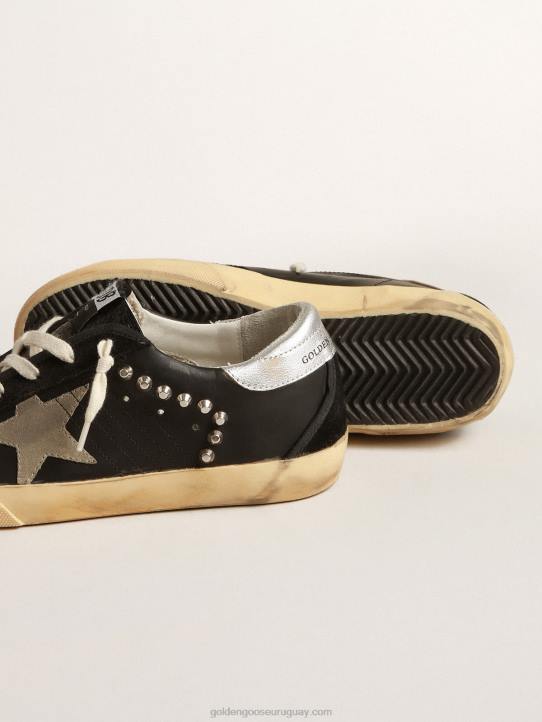 hombres superestrella de piel y ante negro con tachuelas plateadasGolden Goose 02H6628