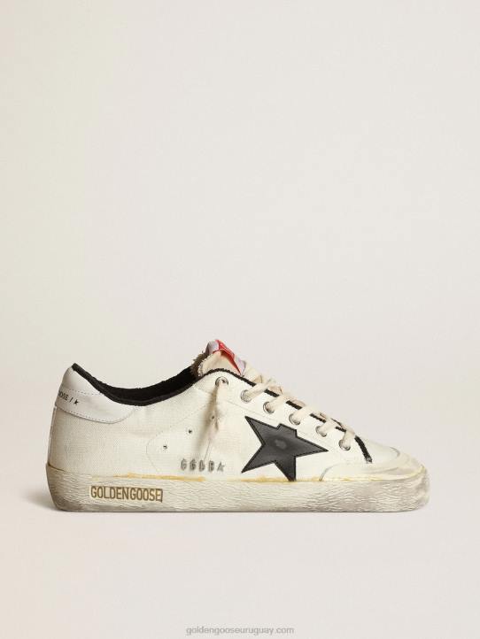 hombres zapatillas deportivas super-star ltd de lona beige con estrella de piel negra y refuerzo del talón de piel blancaGolden Goose 02H6576