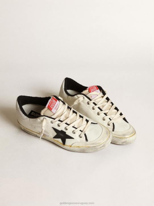 hombres zapatillas deportivas super-star ltd de lona beige con estrella de piel negra y refuerzo del talón de piel blancaGolden Goose 02H6576