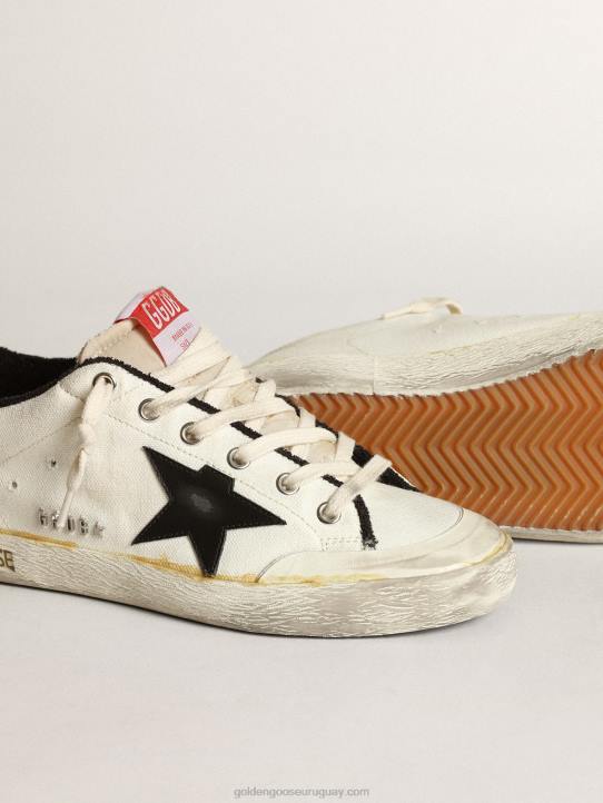 hombres zapatillas deportivas super-star ltd de lona beige con estrella de piel negra y refuerzo del talón de piel blancaGolden Goose 02H6576