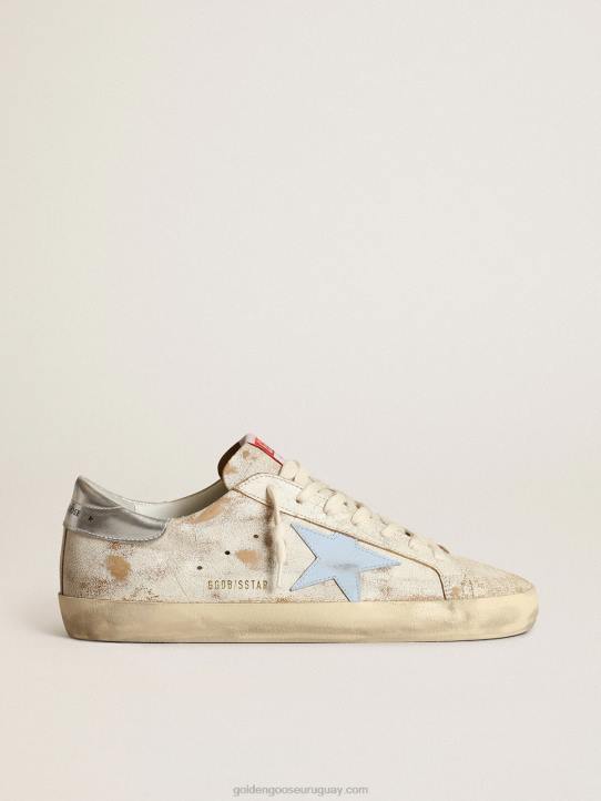hombres zapatillas super-star con estrella de piel azul claro ahumado y refuerzo del talón de piel plateada metalizadaGolden Goose 02H6522