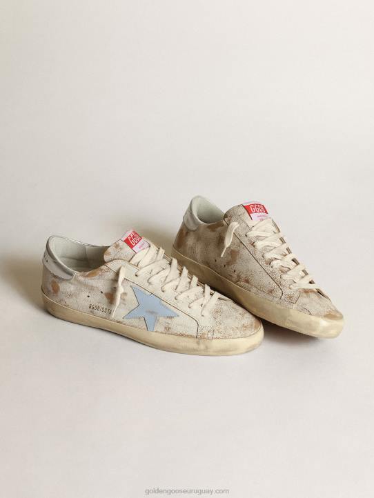 hombres zapatillas super-star con estrella de piel azul claro ahumado y refuerzo del talón de piel plateada metalizadaGolden Goose 02H6522