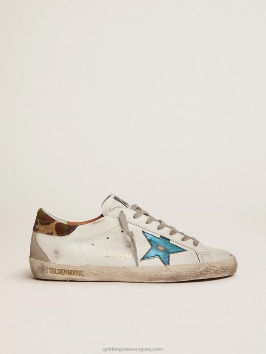 hombres zapatillas super-star con estrella de piel metalizada azul petróleo y refuerzo del talón de tejido ripstop de camuflajeGolden Goose 02H6676
