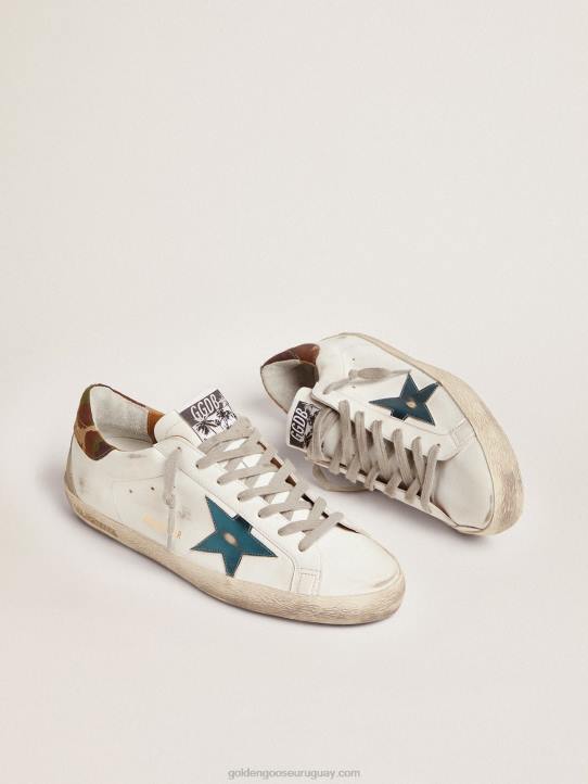 hombres zapatillas super-star con estrella de piel metalizada azul petróleo y refuerzo del talón de tejido ripstop de camuflajeGolden Goose 02H6676