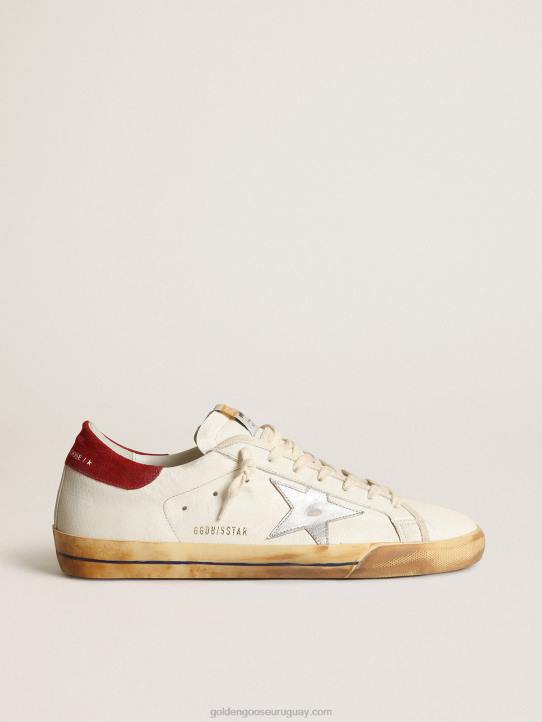 hombres zapatillas super-star con estrella de piel plateada metalizada y refuerzo del talón de ante rojoGolden Goose 02H6531