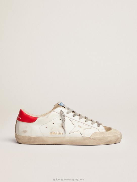hombres zapatillas super-star con refuerzo de cuero rojo en el talón y forro de borregoGolden Goose 02H6591