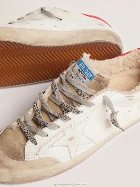 hombres zapatillas super-star con refuerzo de cuero rojo en el talón y forro de borregoGolden Goose 02H6591