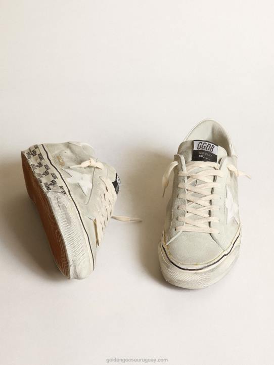 hombres zapatillas super-star de ante gris hielo con estrella de piel blanca y refuerzo en el talónGolden Goose 02H6533
