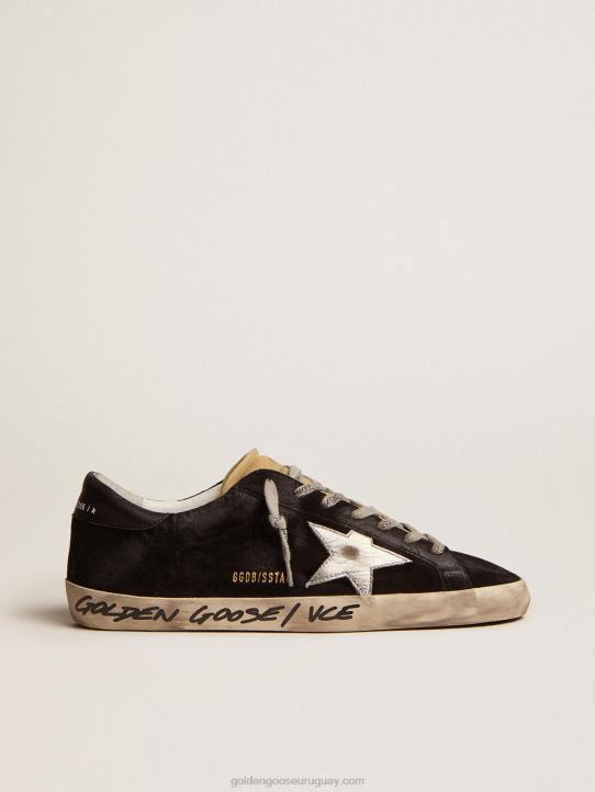 hombres zapatillas super-star de ante negro con estrella de piel laminada plateadaGolden Goose 02H6574
