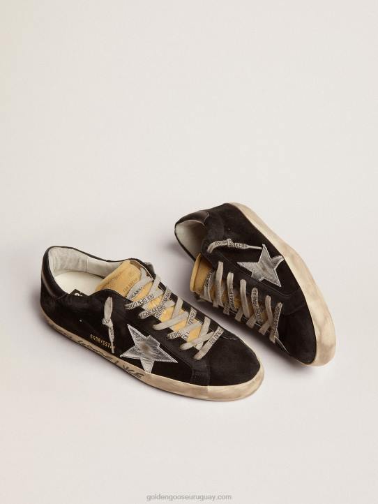 hombres zapatillas super-star de ante negro con estrella de piel laminada plateadaGolden Goose 02H6574