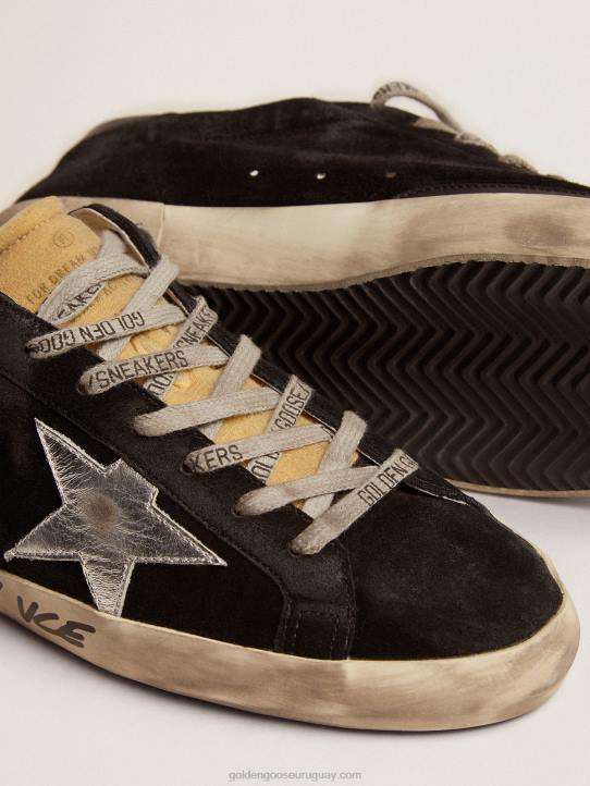 hombres zapatillas super-star de ante negro con estrella de piel laminada plateadaGolden Goose 02H6574