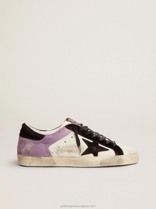 hombres zapatillas super-star de piel de potro blanca y lila con inserciones de piel de potro negraGolden Goose 02H6556