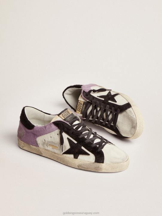 hombres zapatillas super-star de piel de potro blanca y lila con inserciones de piel de potro negraGolden Goose 02H6556