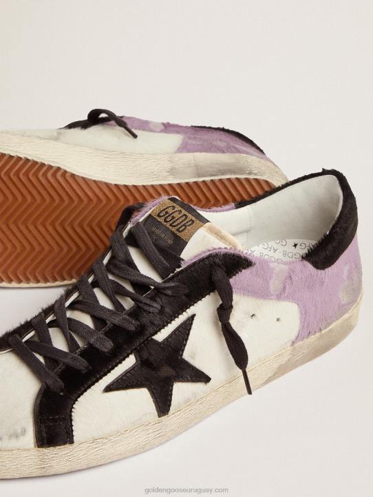 hombres zapatillas super-star de piel de potro blanca y lila con inserciones de piel de potro negraGolden Goose 02H6556