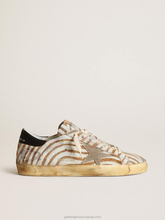 hombres zapatillas super-star de piel de potro con estampado de cebra y estrella de ante gris tórtolaGolden Goose 02H6536