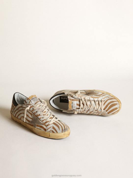 hombres zapatillas super-star de piel de potro con estampado de cebra y estrella de ante gris tórtolaGolden Goose 02H6536