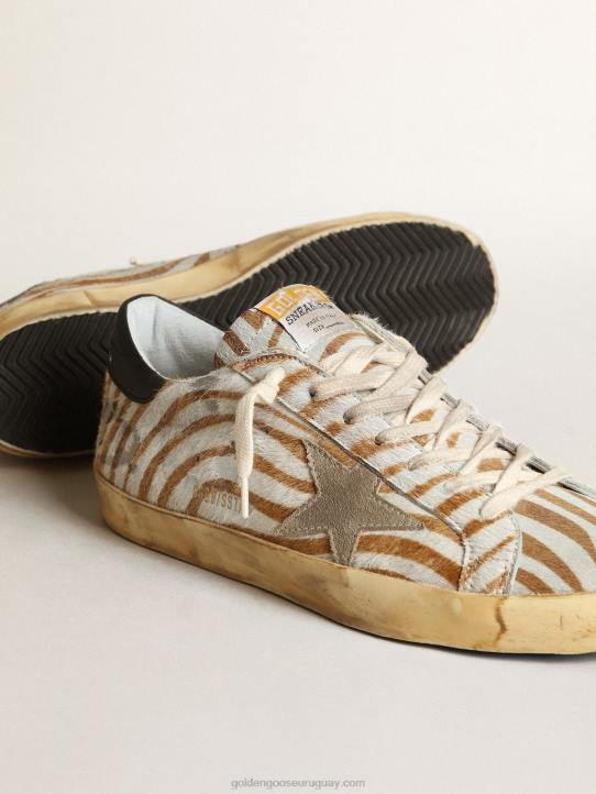 hombres zapatillas super-star de piel de potro con estampado de cebra y estrella de ante gris tórtolaGolden Goose 02H6536