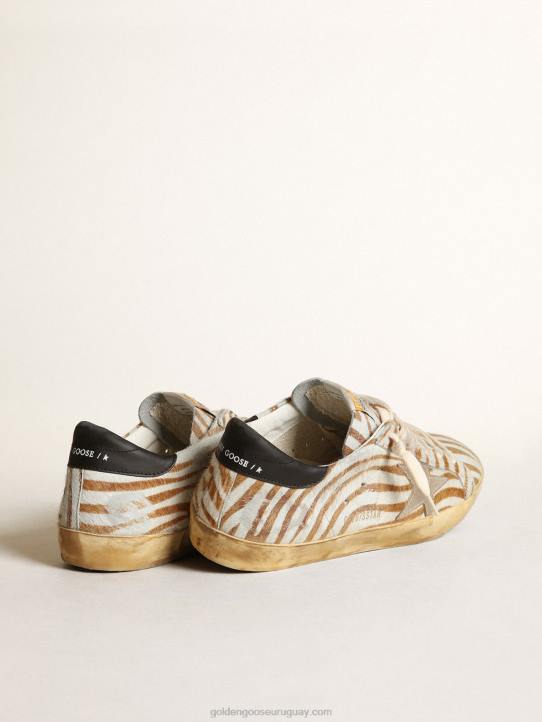 hombres zapatillas super-star de piel de potro con estampado de cebra y estrella de ante gris tórtolaGolden Goose 02H6536