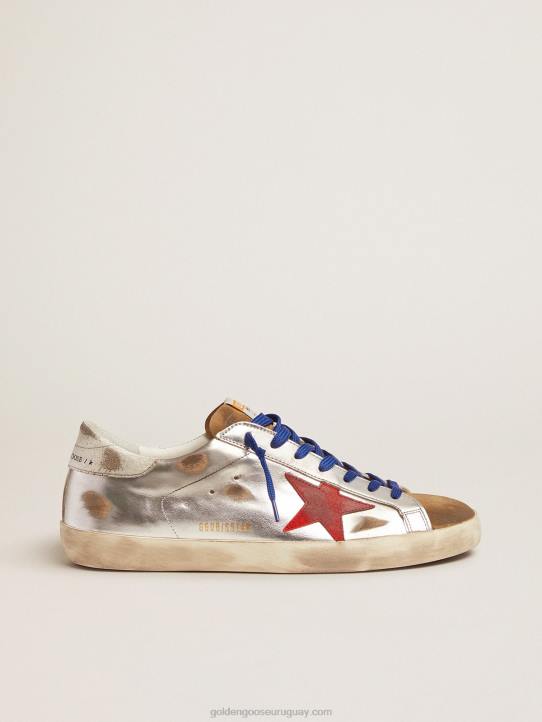hombres zapatillas super-star de piel laminada y ante con estrella rojaGolden Goose 02H6597