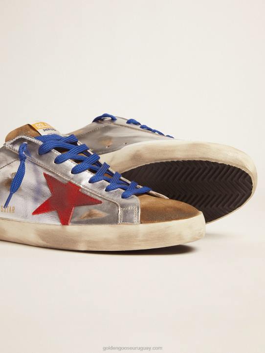 hombres zapatillas super-star de piel laminada y ante con estrella rojaGolden Goose 02H6597