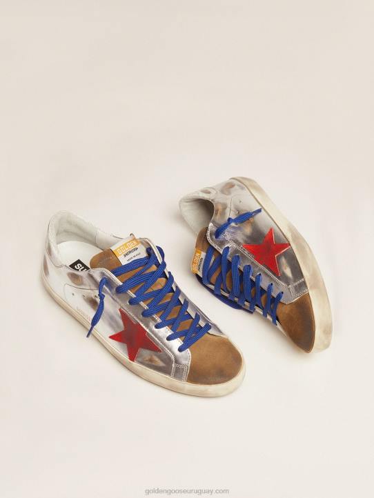 hombres zapatillas super-star de piel laminada y ante con estrella rojaGolden Goose 02H6597