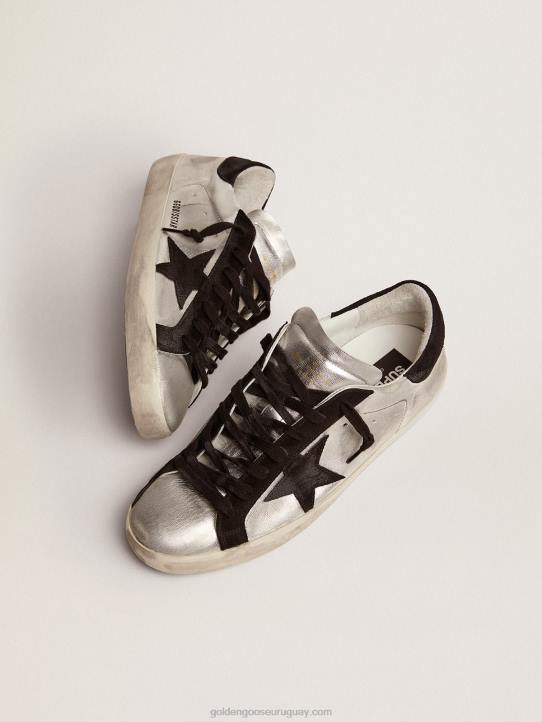 hombres zapatillas super-star de piel plateada con inserciones en contrasteGolden Goose 02H6624