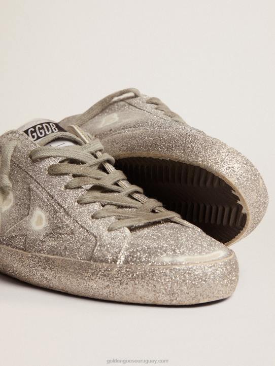 hombres zapatillas super-star de piel plateada con polvo de purpurina por toda la superficieGolden Goose 02H6571