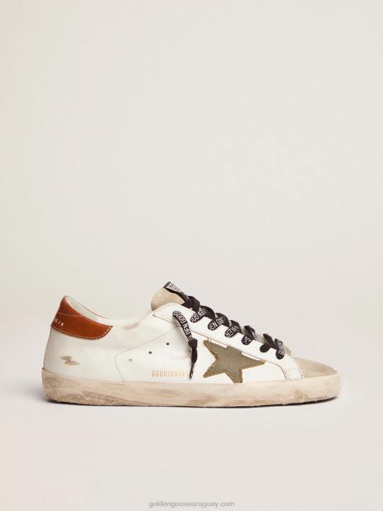 hombres zapatillas super-star ltd con estrella de lona verde oliva y refuerzo de cuero color canela en el talónGolden Goose 02H6507