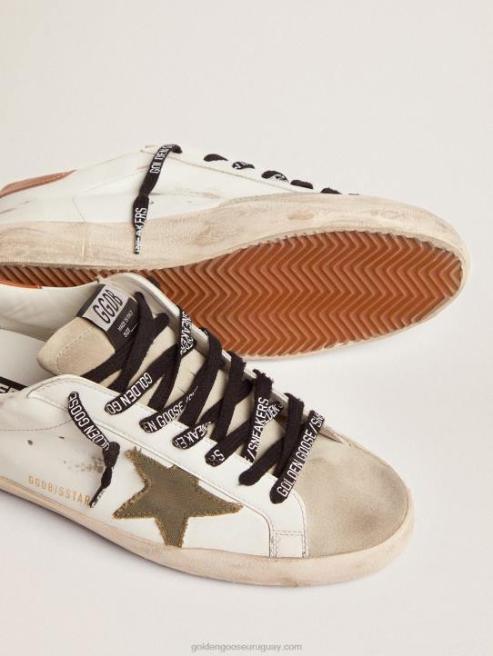 hombres zapatillas super-star ltd con estrella de lona verde oliva y refuerzo de cuero color canela en el talónGolden Goose 02H6507