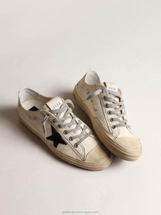 hombres Zapatillas deportivas v-star de napa color hueso con estrella de nubuck negroGolden Goose 02H6668