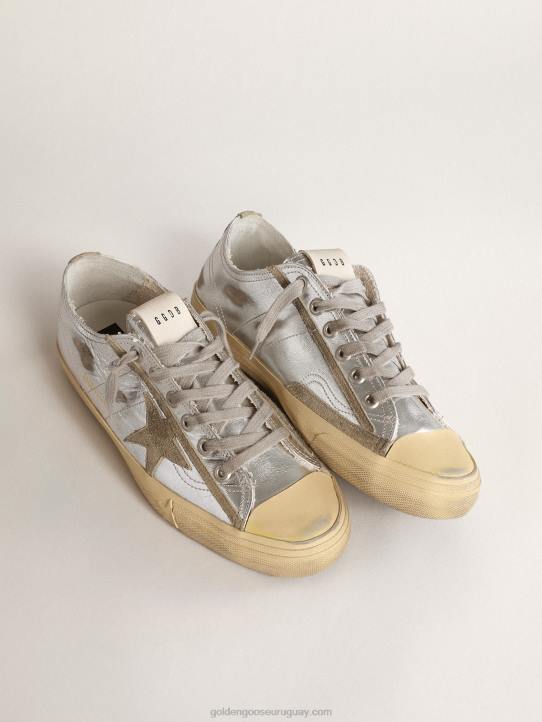 hombres Zapatillas deportivas v-star ltd de piel plateada metalizada con estrella de ante gris hieloGolden Goose 02H6637