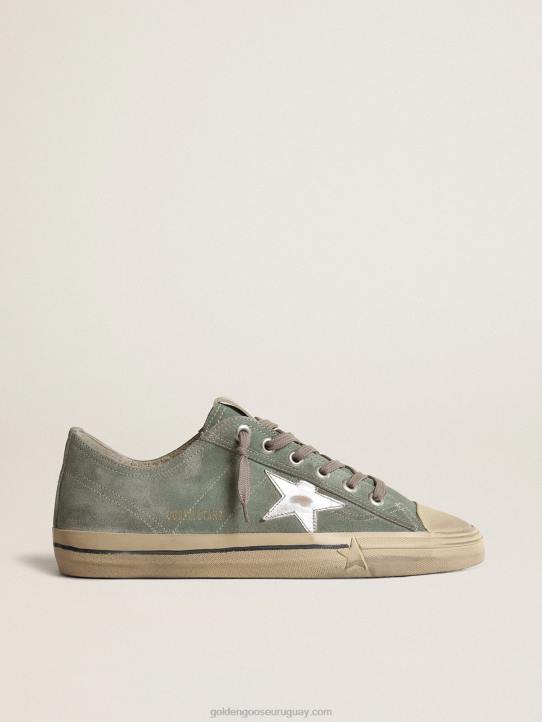 hombres v-star de ante verde militar con estrella de piel laminadaGolden Goose 02H6664