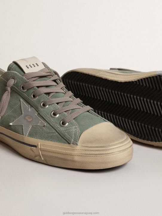 hombres v-star de ante verde militar con estrella de piel laminadaGolden Goose 02H6664