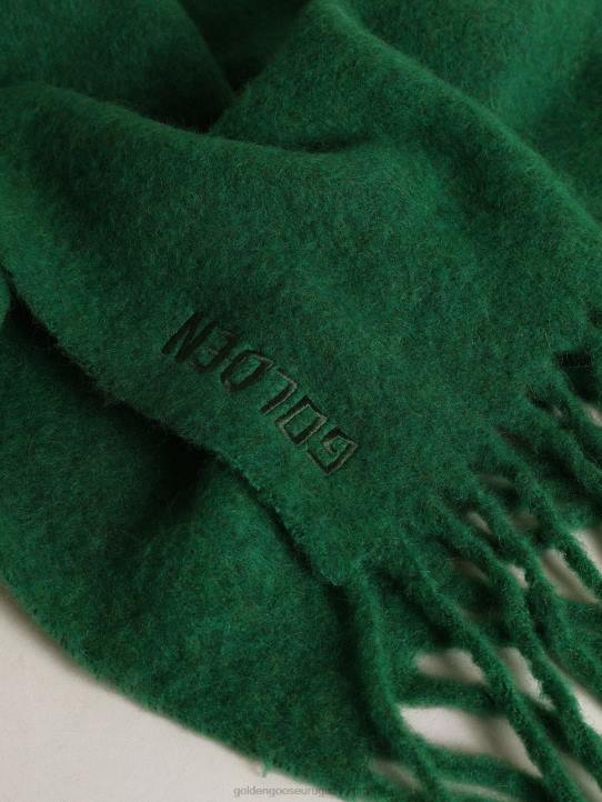 mujer bufanda de lana verde oscuro con flecos y letras \'golden\' tono sobre tono 02H6300