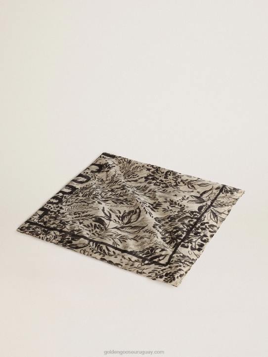 mujer pañuelo blanco hueso con estampado de toile de jouy en contrasteGolden Goose 02H6355