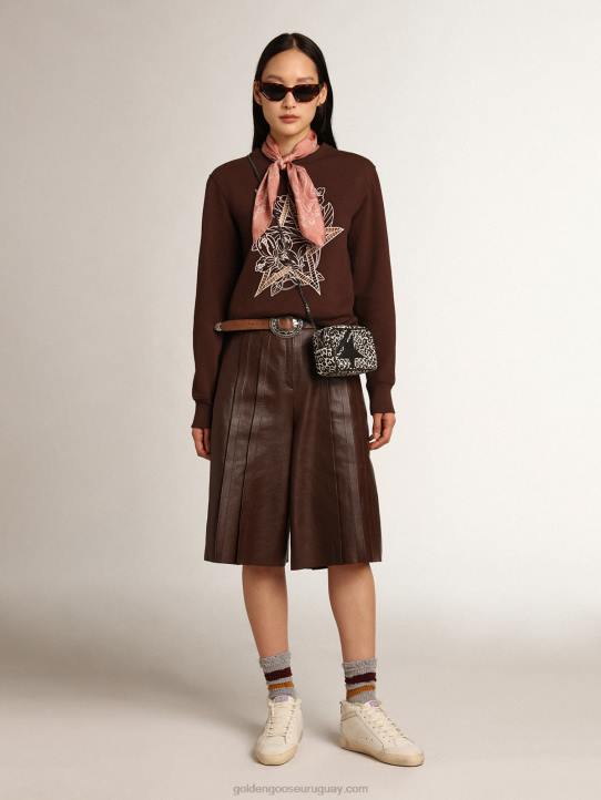 mujer cinturón con girasoles en piel marrón oscuro con tachuelas color plata vintageGolden Goose 02H6288