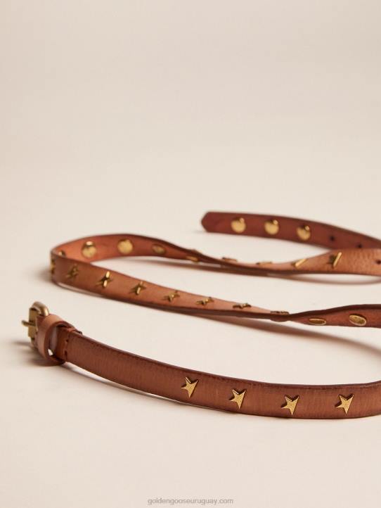 mujer cinturón de cuero marrón molly con tachuelas en forma de estrellaGolden Goose 02H6388