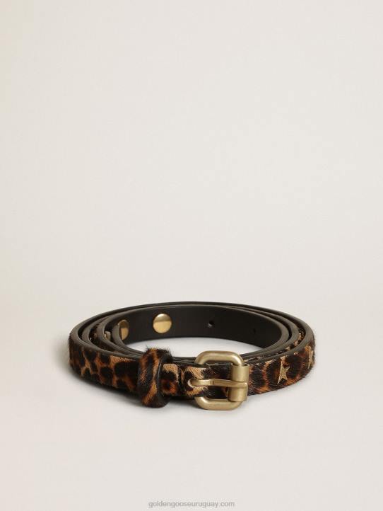 mujer cinturón molly de piel de potro con estampado de leopardo negro y marrón y tachuelas en forma de estrellaGolden Goose 02H6308