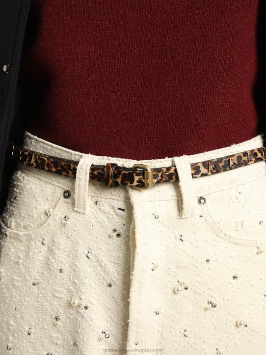 mujer cinturón molly de piel de potro con estampado de leopardo negro y marrón y tachuelas en forma de estrellaGolden Goose 02H6308