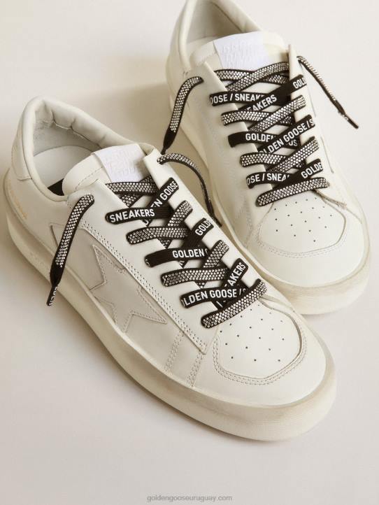 mujer cordones negros con pedrería de swarovski y letras blancas en contraste \"golden goose sneakers\" 02H6359