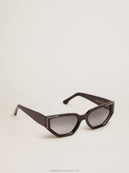 mujer jackie de marco solar de estilo rectangular con marco negro y pequeños cristalesGolden Goose 02H6333