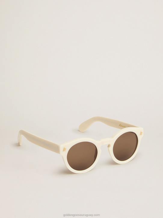 mujer marco solar estilo cameron panthos con marco blanco y detalles doradosGolden Goose 02H6350