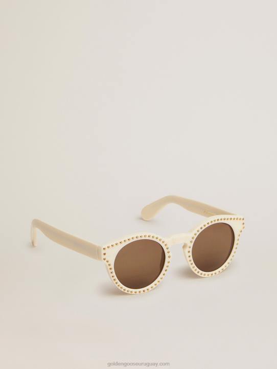 mujer sunframe estilo cameron panthos con marco blanco tachuelas doradas y detalles doradosGolden Goose 02H6331