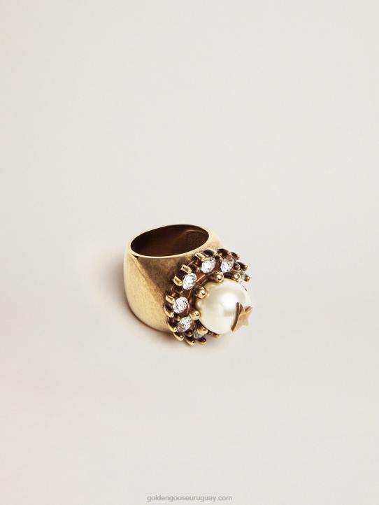 mujer anillo en color oro viejo con abalorio decorativo y cristalesGolden Goose 02H6400