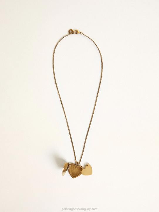 mujer collar en color oro viejo con dijes de corazónGolden Goose 02H6351