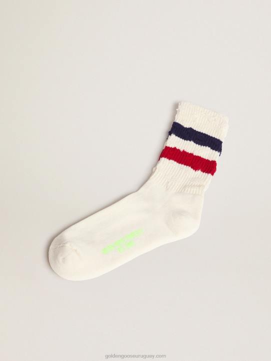 mujer calcetines blancos vintage con detalles desgastados y rayas bicolorGolden Goose 02H6347