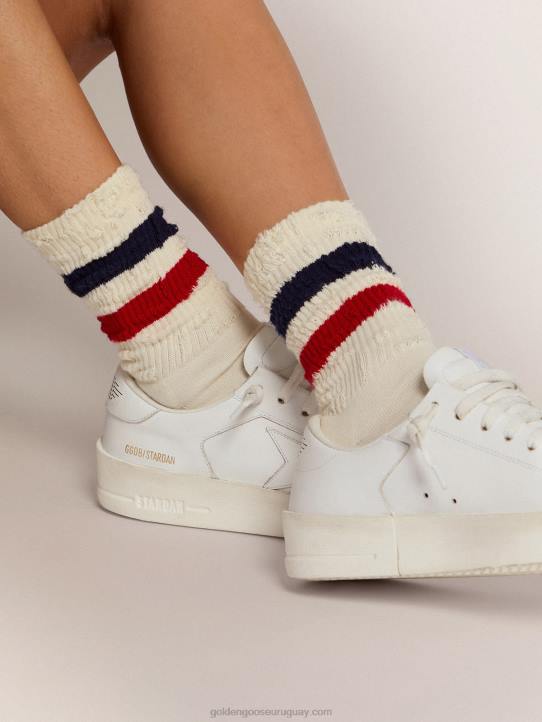 mujer calcetines blancos vintage con detalles desgastados y rayas bicolorGolden Goose 02H6347