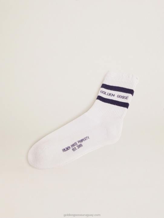 mujer calcetines de algodón con acabados envejecidos rayas azules y logoGolden Goose 02H6409